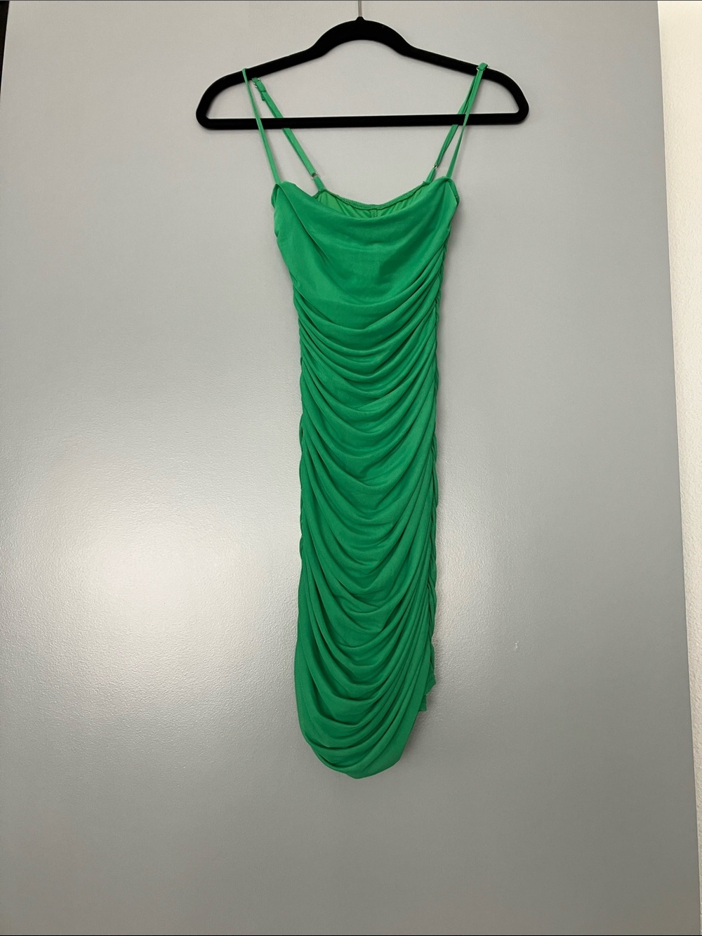 Green Ruched Slip Dress with Spaghetti Straps